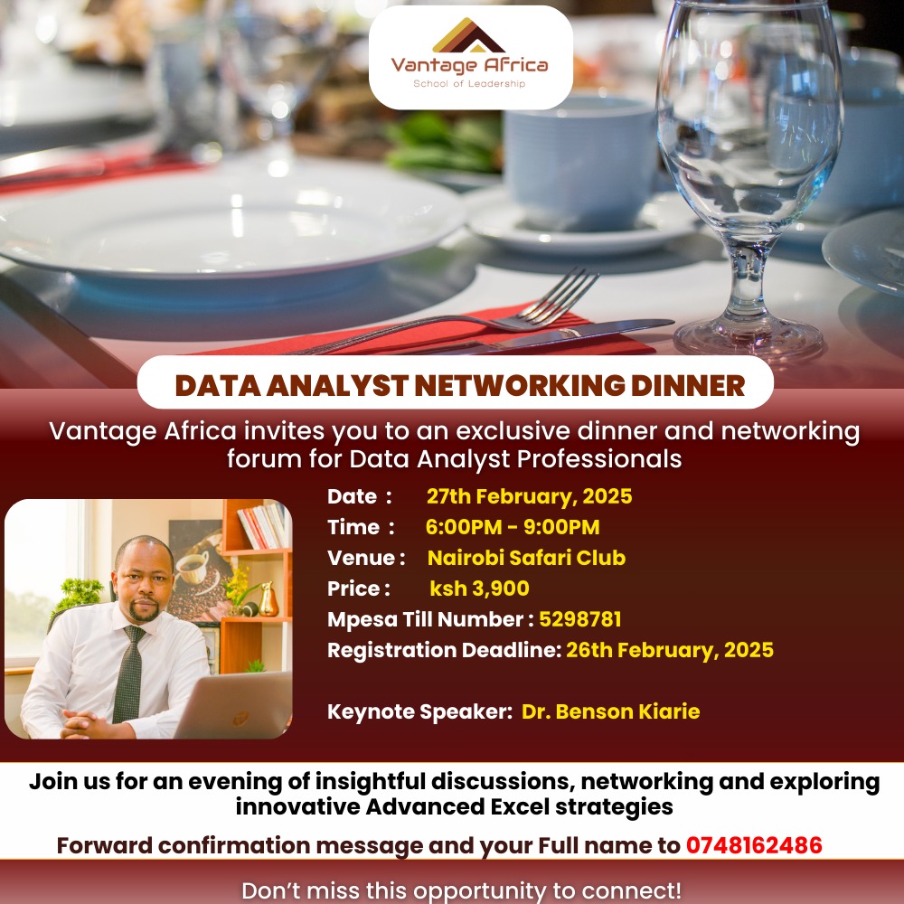 YOU ARE INVITED TO A DATA ANALYST NETWORKING  DINNER- NAIROBI SAFARI CLUB